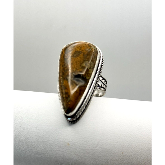 Vintage Copper Jasper .925 Stone Ring Sz 9 - 17.21 Grams Stone 1.5" Long - Picture 1 of 4